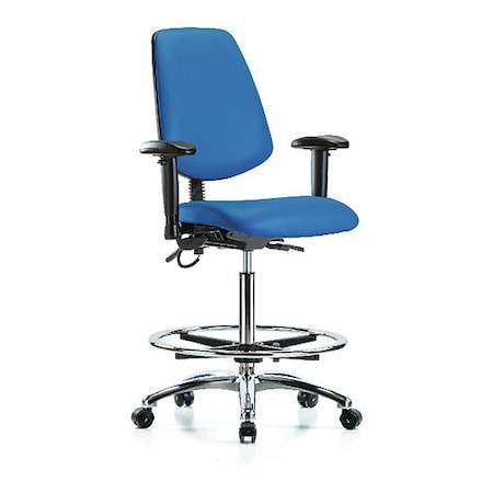 Zoro Select ESD Task Chair, Vinyl (Antibacterial), Blue, 26-1/4 in to 36 in Seat Height, 6-Way Adjustable Arms BR-ESD-VHBCH-MB-CR-T1-A1-CF-EC-ESDBLU