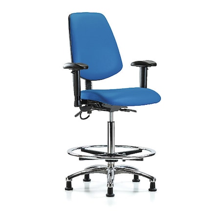 Zoro Select ESD Task Chair, Vinyl (Antibacterial), Blue, 26-1/4 in to 36 in Seat Height, 6-Way Adjustable Arms BR-ESD-VHBCH-MB-CR-T0-A1-CF-EG-ESDBLU
