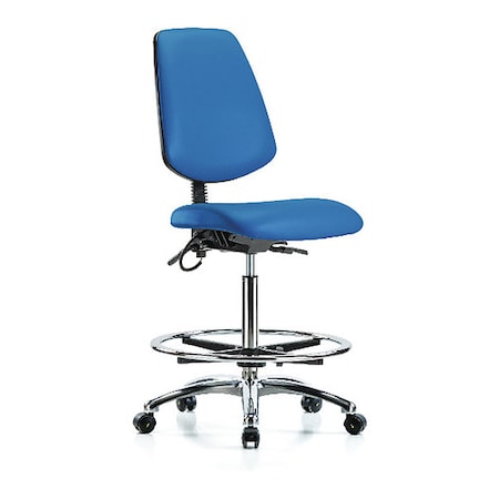 Zoro Select ESD Task Chair, Vinyl (Antibacterial), Blue, 26-1/4 in to 36 in Seat Height, No Arms Arms, Rolling BR-ESD-VHBCH-MB-CR-T1-A0-CF-EC-ESDBLU