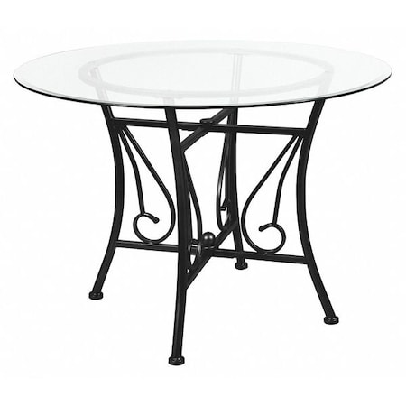 Flash Furniture Round Table, Princeton Rnd Glass, Blck Frame, 42", Glass, Clear XU-TBG-18-GG