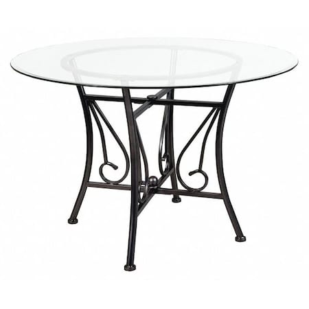 Flash Furniture Round Table, Princeton Rnd Glass, Blck Frame, 45", 45" W, 45" L, 29" H, Glass, Clear XU-TBG-17-GG