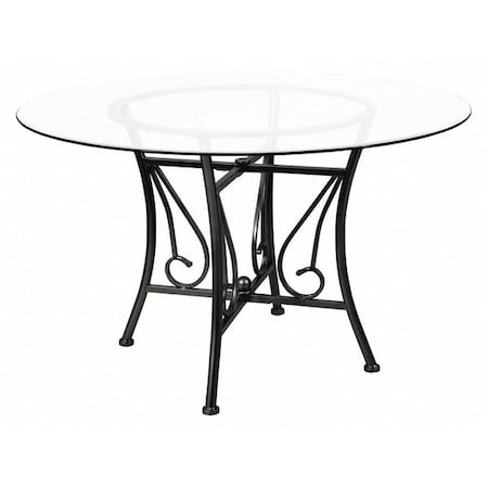Flash Furniture Round Table, Princeton Rnd Glass, Blck Frame, 48", Glass, Clear XU-TBG-16-GG