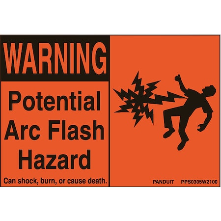 Panduit Sing, Warning, Potential Arc, Bl/or, PK5 PPS0305W2100