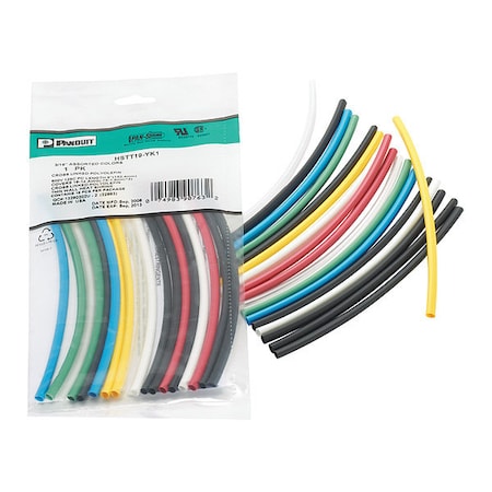 Panduit Heat Shrink Tube, Thin Wall, 2:1 I.D. Shrink Ratio, Multicolor, 6 in HSTT12-YK1