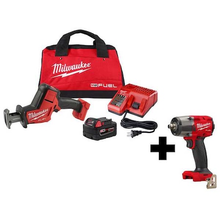 Milwaukee Tool M18 FUEL 1/2" Mid-Torque Impact Wrench w/ Friction Ring + M18 FUEL HACKZALL Kit 2719-21, 2962-20