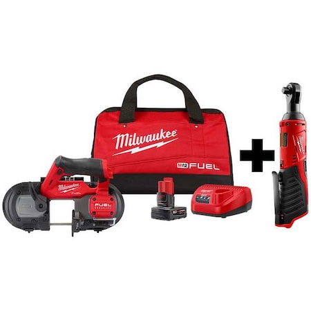 Milwaukee Tool M12 Cordless 3/8" Ratchet + M12 FUEL Compact Band Saw Kit 2529-21XC, 2457-20
