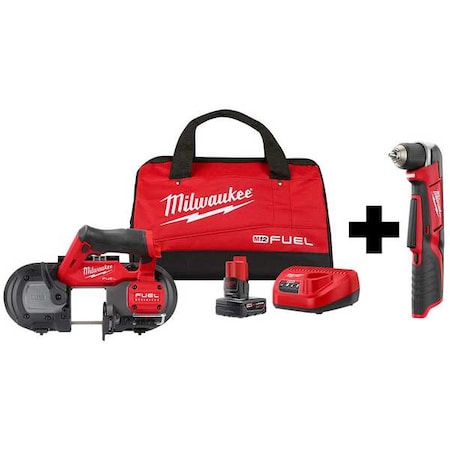 Milwaukee Tool M12 3/8 in Right Angle Drill/Driver + M12 FUEL Compact Band Saw Kit 2529-21XC, 2415-20