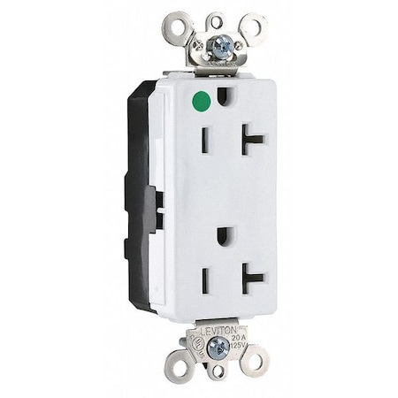 Leviton Straight Blade Receptacle, 5-20R, 20 A, 125V AC, 2 Pole, 3 Wire, Flush Mount, Single, White M1636-ILW