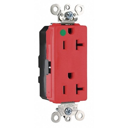 Leviton Straight Blade Receptacle, 5-20R, 20 A, 125V AC, 2 Pole, 3 Wire, Flush Mount, Single, Red M1636-ILR