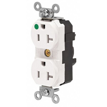 Leviton Straight Blade Receptacle, 5-20R, 20 A, 125V AC, 2 Pole, 3 Wire, Flush Mount, Single, White MT830-ILW