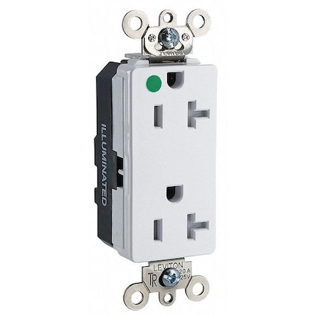 Leviton Straight Blade Receptacle, 5-20R, 20 A, 125V AC, 2 Pole, 3 Wire, Flush Mount, Self-Grounded MT163-ILW