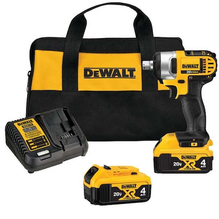 Dewalt Cordless Impact Wrench Kit, 20V 1/2" Detent Pin, DCF880M2 DCF880M2