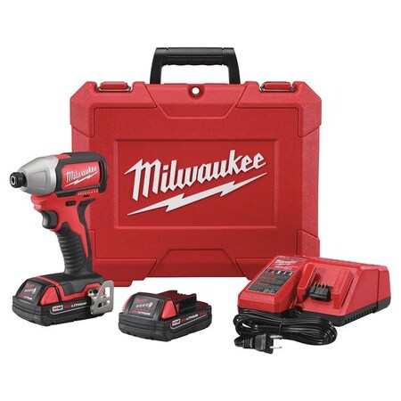 Milwaukee Tool M18 1/4" Cordless Impact Driver Kit, (2) 2.0Ah Batteries 2750-22CT