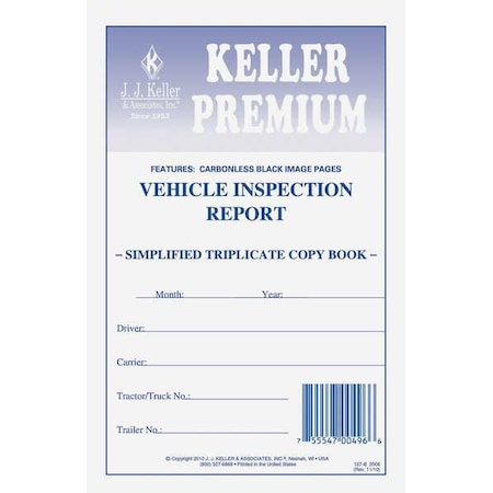 JJ KELLER Vehicle Inspection Form, 3 Ply, Carbonless 2006