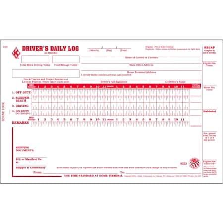 Jj Keller Detailed Driver Logbook, w/Carbon 8532