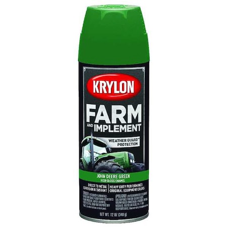 Krylon Spray Paint, John Deere Green, High-Gloss, Solvent, 12 oz K01932008