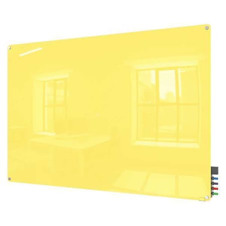 Ghent Dry Erase Board, Glass, 36 in, 48 in, No Frame Frame, Yellow, Gloss HMYRN34YW