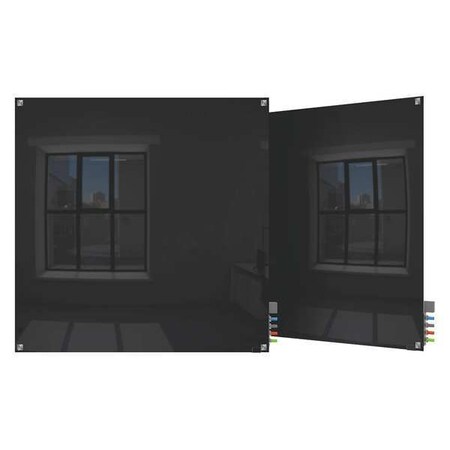 Ghent Dry Erase Board, Glass, 48 in, 48 in, No Frame Frame, Black, Gloss HMYSN44BK