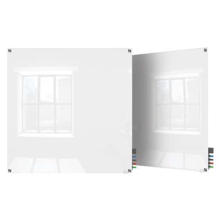 Ghent Dry Erase Board, Glass, 48 in, 48 in, No Frame Frame, White, Gloss HMYSN44WH