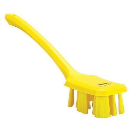 Vikan 2 7/8 in W Scrub Brush, Stiff, 11 1/4 in L Handle, 4 3/4 in L Brush, Yellow, Plastic 41966