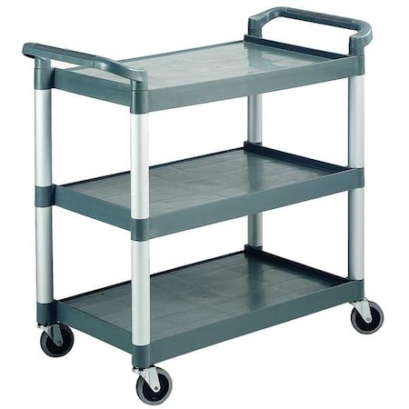 Zoro Select Dual-Handle Utility Cart with Lipped Plastic Shelves, Poly Materials, 265 lb Load Capacity, 36 in H RTROLLEY
