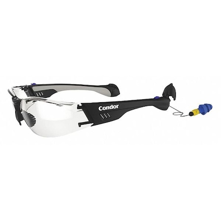 Condor Safety Glasses, SonicGuard(TM), Clear Anti-Fog, Scratch-Resistant Lens, Polycarbonate, Black 38GL54
