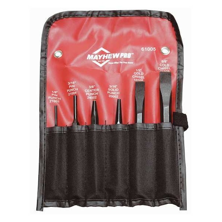 Mayhew Punch and Chisel Set, 6-Piece, Steel 61005