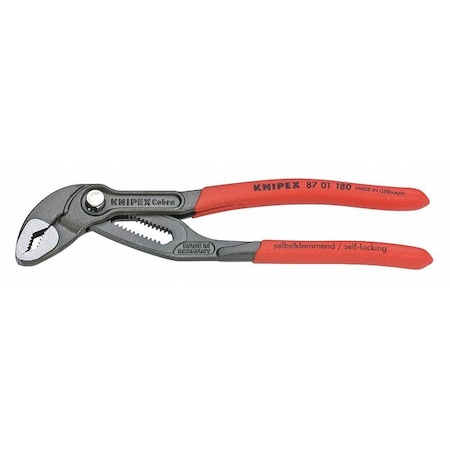 KNIPEX 7 1/4 in Knipex Cobra V-Jaw Tongue and Groove Plier Serrated, Plastic Grip 87 01 180