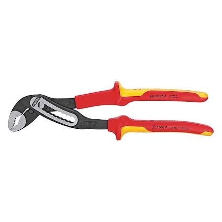 Knipex 10 in Knipex Alligator V-Jaw Tongue and Groove Plier Serrated, Bi-Material Grip 88 08 250 US