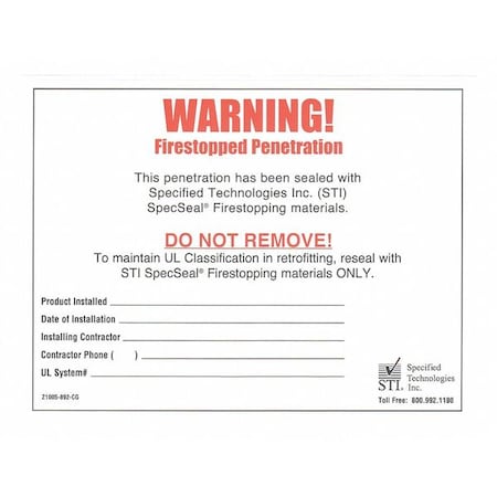 STI Fire Penetration Warning Label Z1005892CG