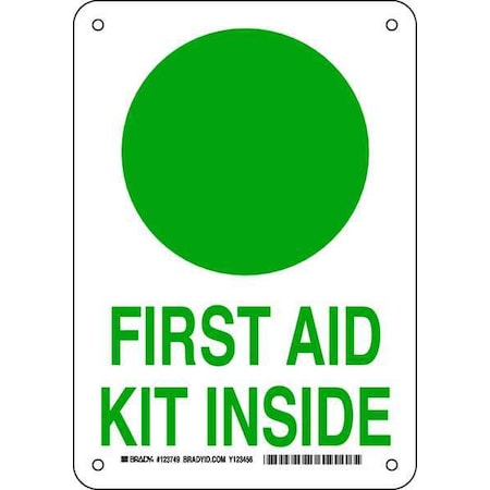 Brady First Aid Kit Inside, 7" W x 10" H, Rectangle, Aluminum, 123749 123749