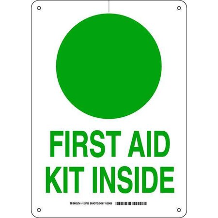 Brady First Aid Kit Inside, 10" W x 14" H, Rectangle, Plastic, 123753 123753