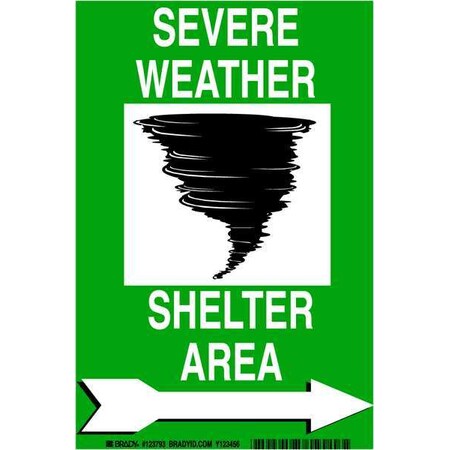 Brady Emergency Sign, Poly, 10x7, Grn/Blk/Wht 123793