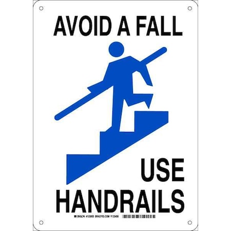 Brady No Header, Avoid A Fall Use Handrails, 10" W x 14" H, Rectangle, Plastic 123955
