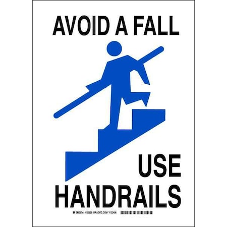 Brady No Header, Avoid A Fall Use Handrails, 10" W x 14" H, Rectangle, Polyester 123958