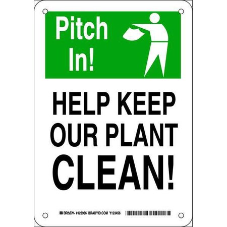 Brady Pitch In, Help Keep Our Plant Clean, 10" W x 14" H, Rectangle, Plastic, 123966 123966