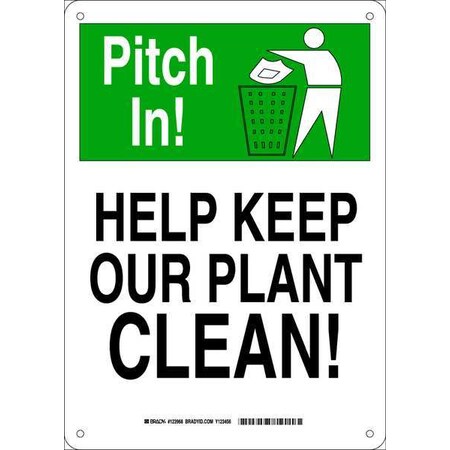 Brady Pitch In, Help Keep Our Plant Clean, 7" W x 10" H, Rectangle, Aluminum, 123968 123968