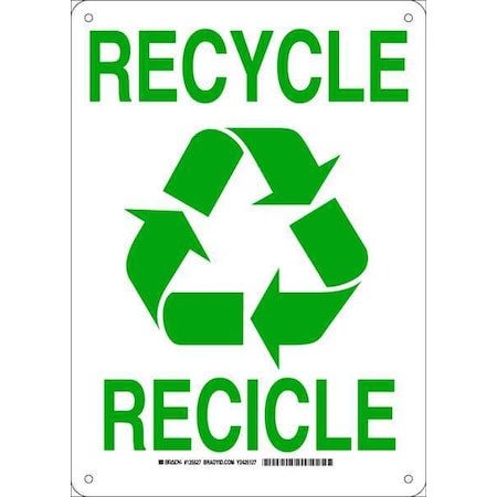Brady Recycle/Recicle, 14" W x 10" H, Rectangle, Plastic, 125527 125527