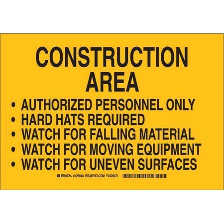 Brady Construction Site Sign, 7 in Height, 10 in Width, Polyester, Rectangle, English 126848