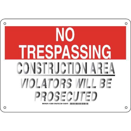 Brady Construction Site Sign, 10 in Height, 14 in Width, Plastic, Rectangle, English 126856