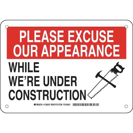 Brady Construction Site Sign, 7 in Height, 10 in Width, Aluminum, Rectangle, English 126858