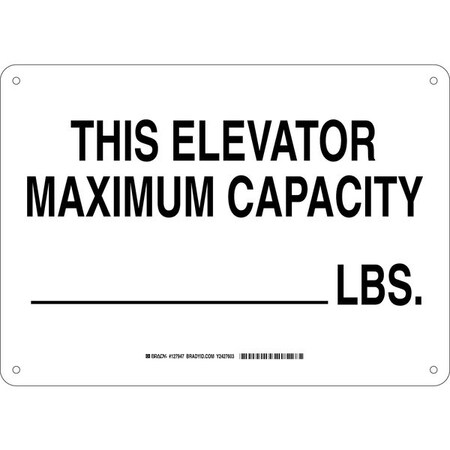 Brady This Elevator Maximum Capacity _Lbs., 14" W x 10" H, Rectangle, Aluminum, 127947 127947