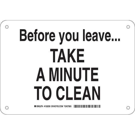 Brady Before You Leave. Take A Minute To Clean, 10" W x 7" H, Rectangle, Plastic, 128209 128209