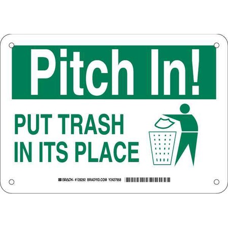 Brady Pitch In, Put Trash In Its Place, 10" W x 7" H, Rectangle, Aluminum, 128292 128292