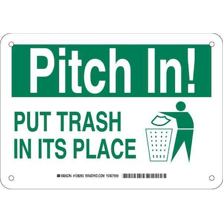 Brady Pitch In, Put Trash In Its Place, 10" W x 7" H, Rectangle, Plastic, 128293 128293
