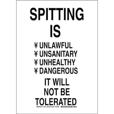 Brady Spitting Is Unlawful Unsanitary Unhealthy Dangerous It Will Not Be Tolerated, 10" W x 14" H, 128315 128315