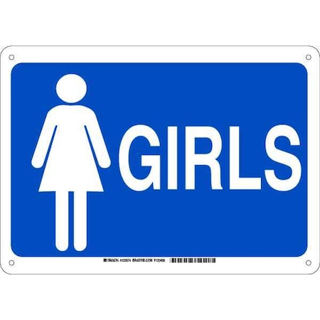 Brady Restroom Sign, Girls, 14" W x 10" H, Rectangle, Aluminum, 123974 123974