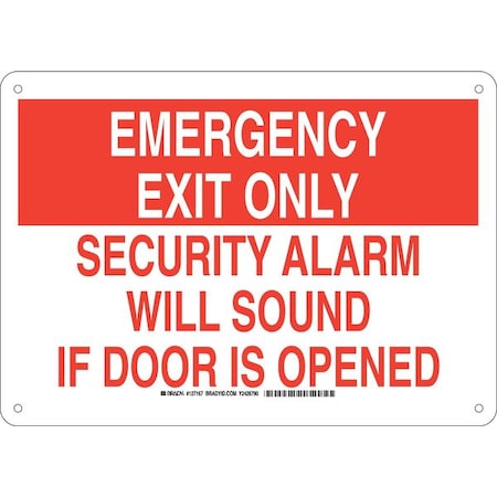 Brady Emergency Exit Sign, Aluminum, 14 in W, 10 in H, security Alarm Will Sound If Door Is Opened, White 127167
