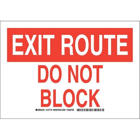 Brady Exit Route, Do Not Block, 7 in x 10 in, Rectangle, Polyester, 127172 127172