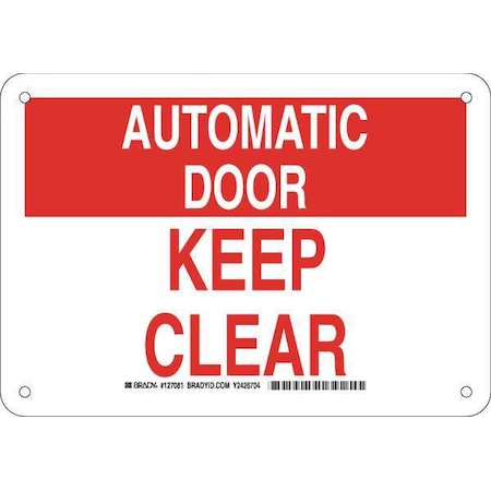 Brady Automatic Door Keep Clear, 7 in x 10 in, Rectangle, Plastic, 127081 127081